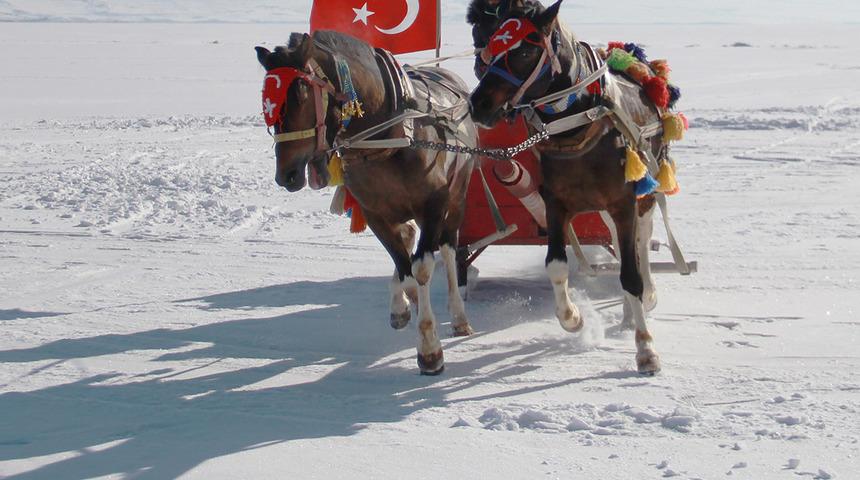 Çıldır Gölü'nde atlarla drift: Dört nala sürüp ani dönüş yapınca...