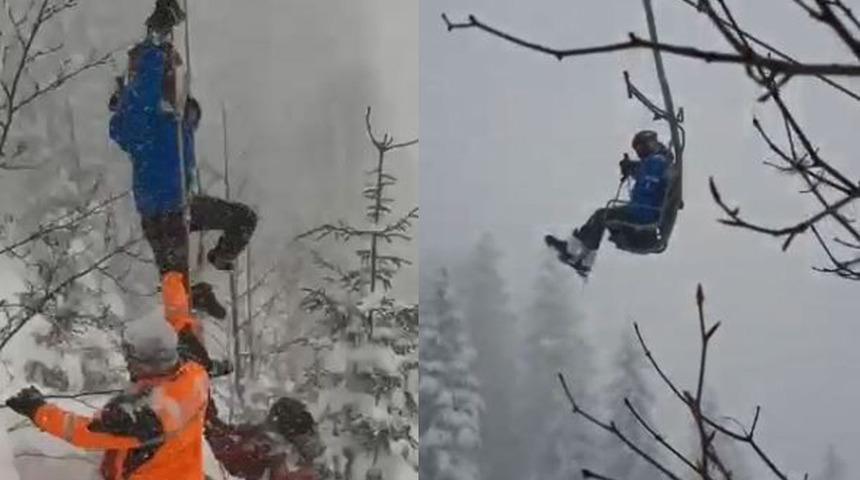 Kayak merkezinde korku dolu anlar! Telesiyejde mahsur kalan 6 kişi kurtarıldı