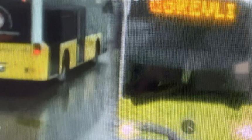 Korku dolu anlar! Dalgalar İETT otob&uuml;s&uuml;ne &ccedil;arptı, camları kırıldı