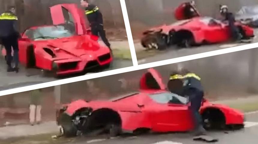 Yok böyle bir kaza! 3.4 milyon dolarlık Ferrari Enzo, hurdaya döndü: Sadece 399 adet üretilmişti