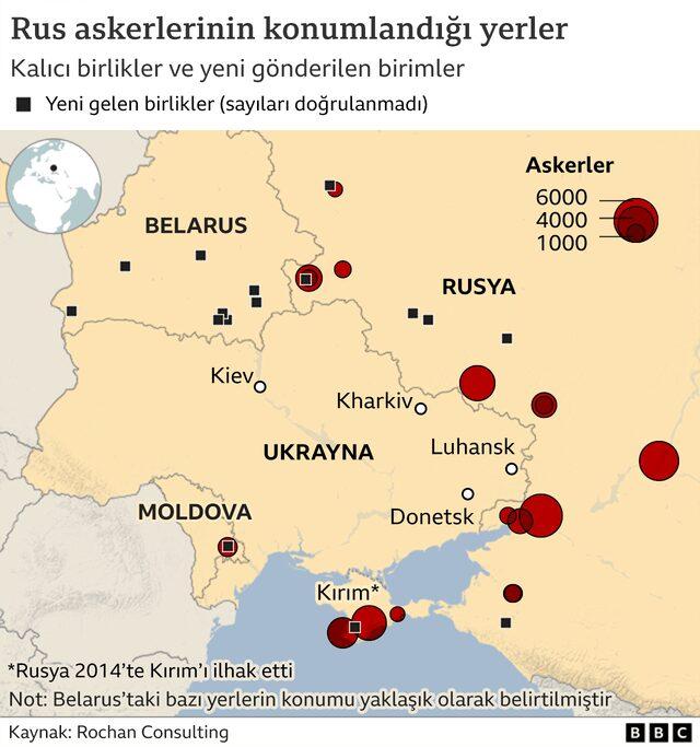 Rus askerlerinin konumlandığı yerler