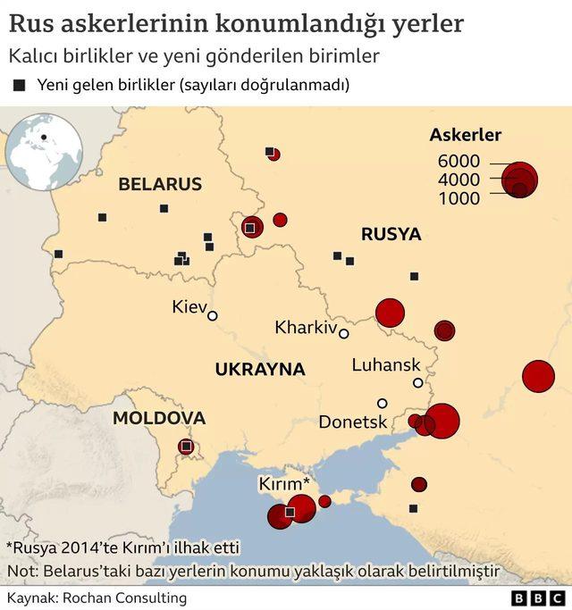 Rus askerlerinin sınırda konumlandığı yeri gösteren harita