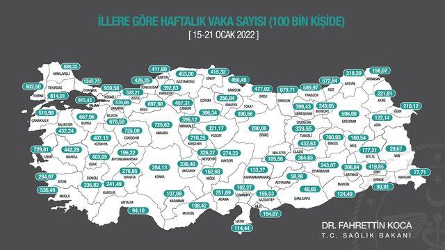 Türkiye vaka sayısı kaç oldu? 15-21 Ocak haftalık vaka haritası açıklandı mı? İşte illere göre haftalık vaka sayısı...