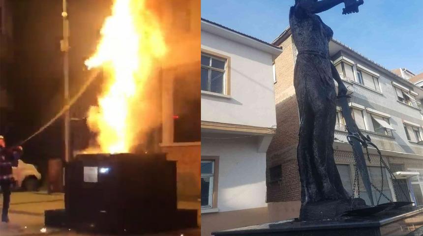 Edirne Uzunköprü'deki Adalet Anıtı'na saldırıda yeni gelişme! Saldırgan tutuklandı