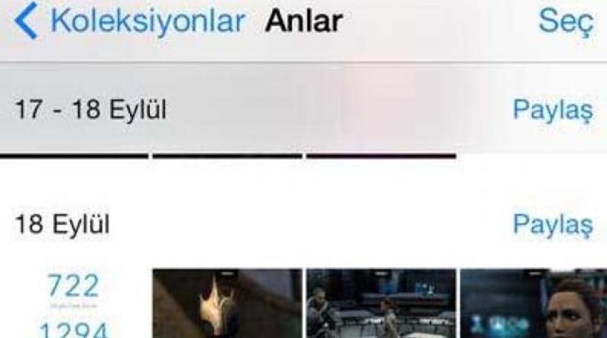 iOS 7&prime;de fotoğraf galerisinden bazı detaylar