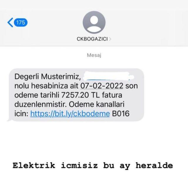 Berfu Yenenler'den elektrik faturasını paylaştı! ''Elektrik içmişiz bu ay!''