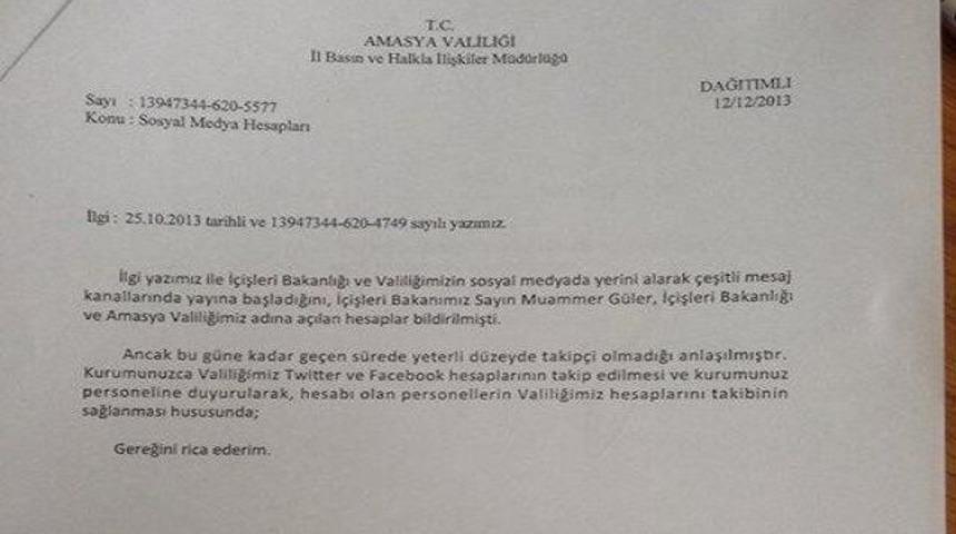 Amasya Valiliği'nden 'sosyal medyada bizi takip edin' emri