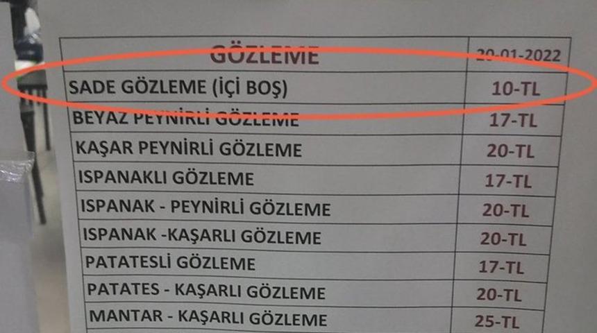 Boş baklava ve boş tosttan sonra bu kez de boş gözleme sosyal medyayı salladı! Fiyatı hiç de ucuz değil