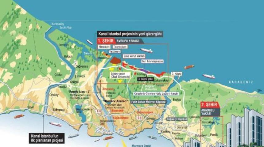 İşte Kanal İstanbul i&ccedil;in belirlenen g&uuml;zergah