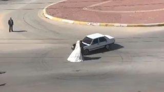 Düğünde gelin ile damadın etrafında drift yaptı! O hareketi pahalıya patladı