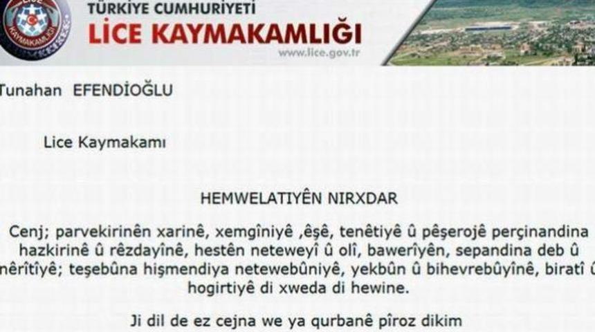 Kaymakamlık sitesinde K&uuml;rt&ccedil;e mesaj