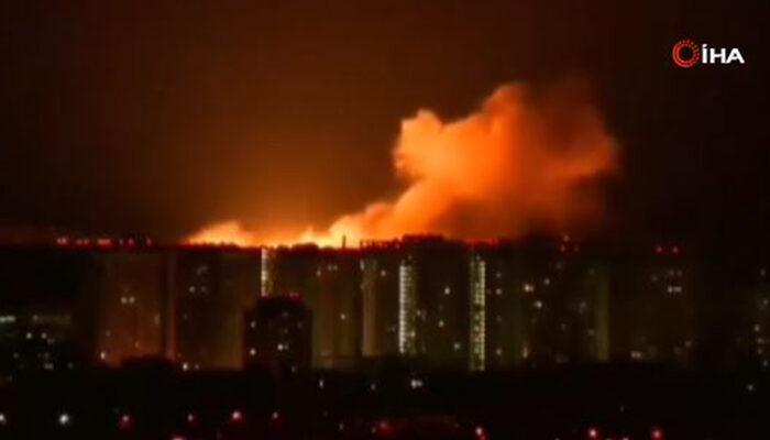 Kiev'de büyük patlama kameralara yansıdı! Balistik füze olduğu iddia edildi