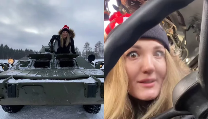 Ukraynalı sosyal medya fenomeni ele geçirilen bir Rus tankına binerek nasıl çalıştırılacağını anlattı! Eleştiri yağdı