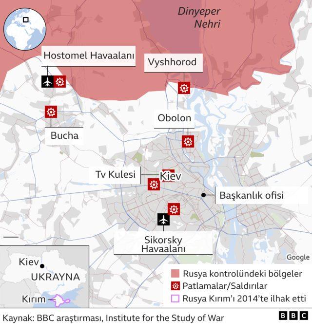 Rusya'nın kontrolündeki bölgeleri gösteren harita