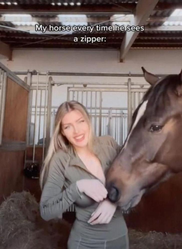 Ünlü model Augustine'in zor anları! Sevmeye çalıştığı at bluzunun fermuarını açtı G5