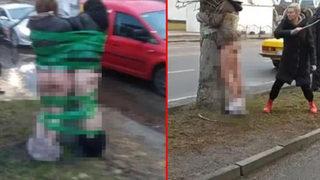 Yağmacıları ağaçlara bağlayıp, çırılçıplak soydular! Sosyal medya Ukrayna'daki görüntüleri konuşuyor