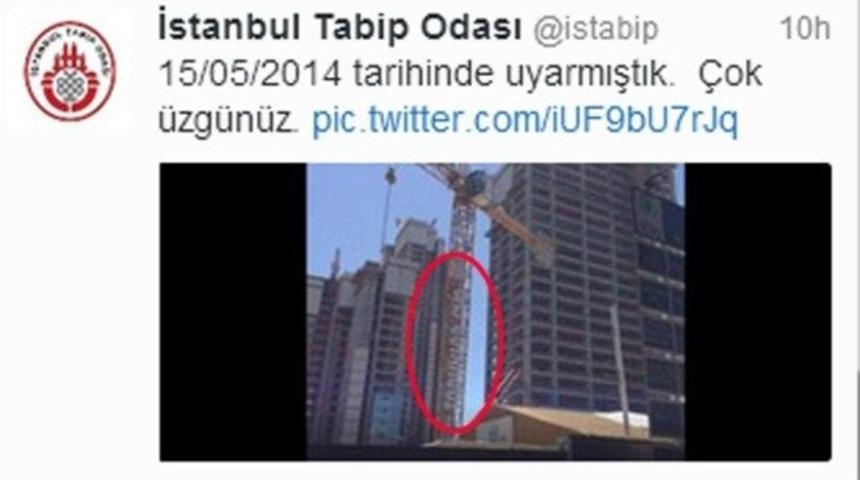İstanbul Tabip Odası kazadan d&ouml;rt ay &ouml;nce tweet atmıştı