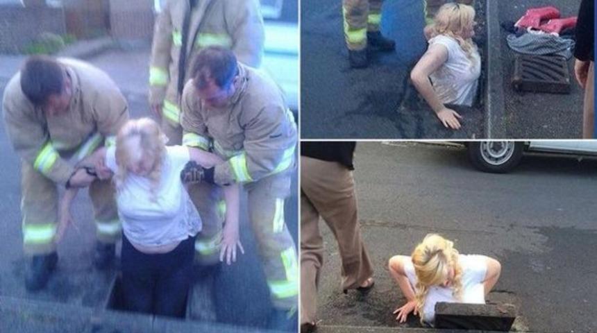 Rögara sıkıştı, itfaiye kurtardı