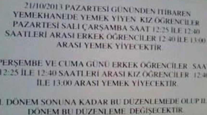 Kızlar-erkekler ayrı yemek yesin uygulaması