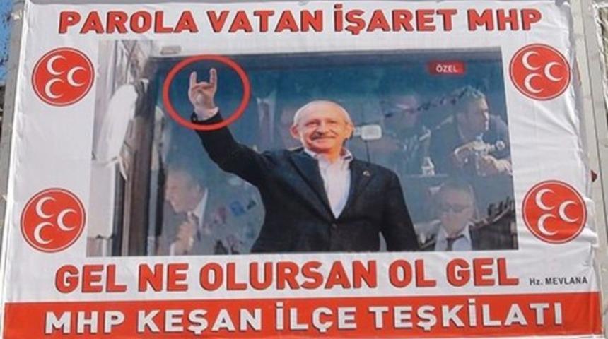 Kılı&ccedil;daroğlu'nun bozkurt işareti MHP'ye ilan oldu