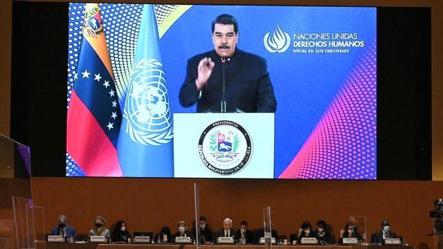 Devlet Başkanı Nicolas Maduro, Cenevre'de BM İnsan Hakları Konseyi'nin Ukrayna'nın işgali sonrasında yapılan toplantısının açılışında internet üzerinden bir konuşma yaptı