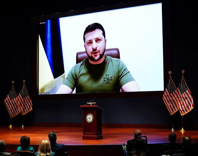 Ukraine’s President Volodymyr Zelenskiy delivers video address to members of the U.S. Congress at the Capitol in Washington