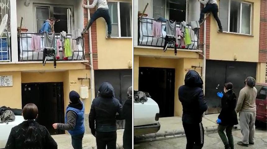 Eskişehir'de yangın paniği! Evde mahsur kalan çifti böyle kurtarmaya çalıştılar