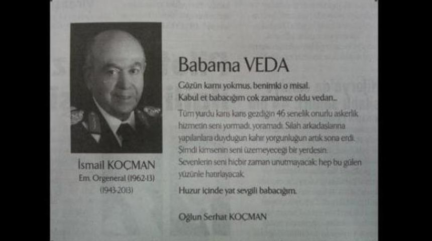 Oğlu, Emekli Orgeneral'e ilanla veda etti