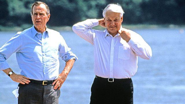 ABD Başkanı George HW Bush, Rusya Devlet Başkanı Boris Yeltsin ile Maryland'da, 1992
