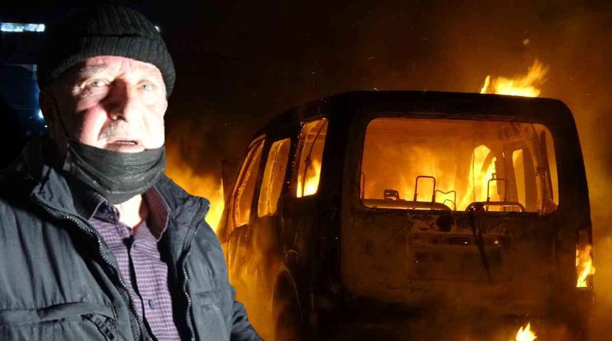 Canını zor kurtardı! Otomobili gözlerinin önünde alev alev yandı