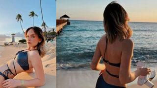 Cemre Solmaz'ın bikinili pozu topuklu ayakkabı giymesi ile olay oldu! Buraları ateş bastı