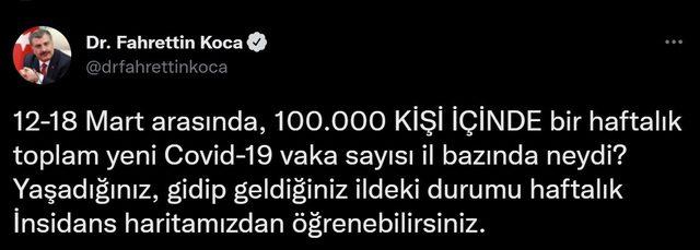 12-18 Mart haftalık vaka haritası açıklandı mı?