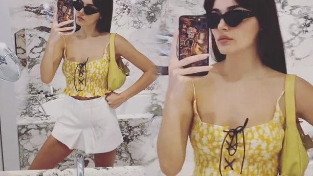 Hande Erçel süper minisiyle poz verdi! Yarım bluzun fiyatı şoke etti