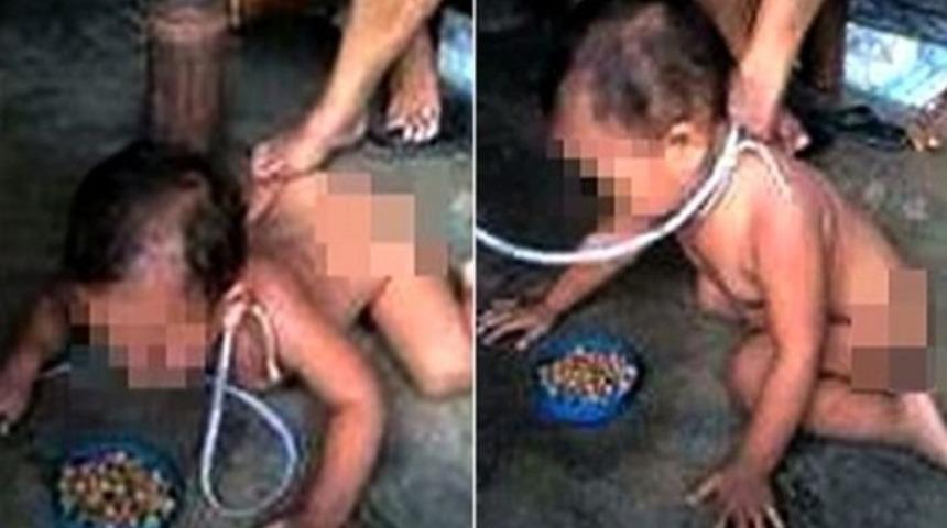 Çocuğuna köpek muamelesi yaptı