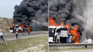 TEM'de dehşet anları! Yolcu otobüsü alev alev yandı...