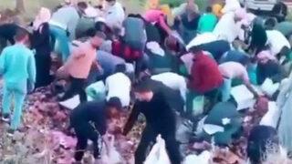 Bayram şekeri taşıyan TIR devrildi! Yardım etmek yerine yağmaladılar o anlar...