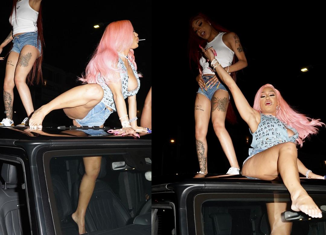 Striptizciler yetmedi! Sonrasında arabanın &uuml;zerinde coştu