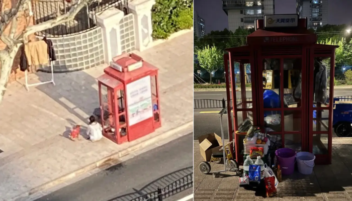 Sosyal medyada gündem oldu! Köpeğiyle beraber telefon kulübesinde kendisini karantinaya aldı