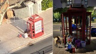 Sosyal medyada gündem oldu! Köpeğiyle beraber telefon kulübesinde kendisini karantinaya aldı