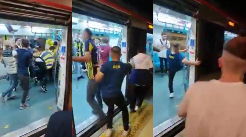 Son dakika: Marmaray'da Fenerbahçe - Trabzonspor taraftarları arasında kavga çıktı! Yumruklar, tekmeler havada uçuştu...