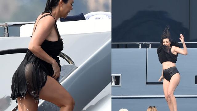 Çiçeği burnunda gelin Kourtney Kardashian seksi geceliği denize atladı 