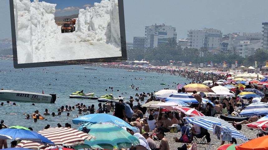 Antalya'da şaşkına çeviren görüntü! Bir tarafta deniz, diğer bir tarafta kar