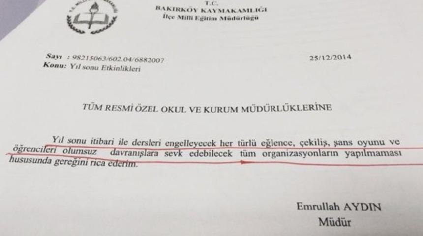 Okullarda yılbaşı kutlamalarına yasak
