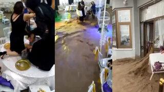 Düğün salonunu sel suları bastı! Davetliler canlarını zor kurtardı