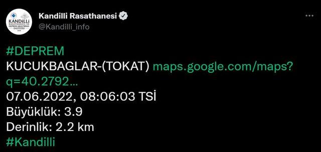 7 Haziran Tokat'ta deprem mi oldu?