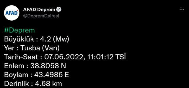 7 Haziran Van'da deprem mi oldu? Van son dakika deprem açıklaması! 7 Haziran 2022 Salı son depremler AFAD, Kandilli Rasathanesi