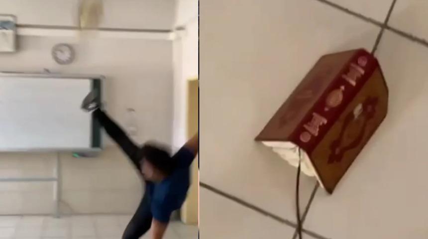 Skandal görüntü! Kuran-ı Kerim’e saygısızlık yapan liseliler disipline sevk edildi