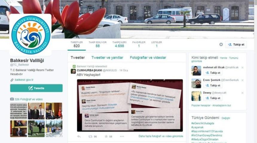 Balıkesir Valiliği'nden gazetecilere beddue retweeti