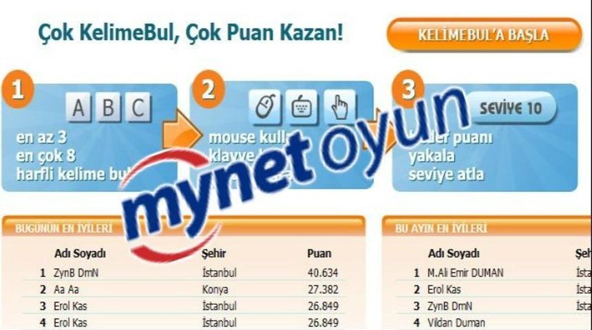 Mynet Kelime Bul Oyunu