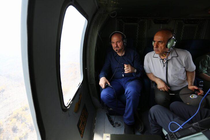 Bakan Kirişci ve Soylu yangın bölgesini havadan inceledi G2